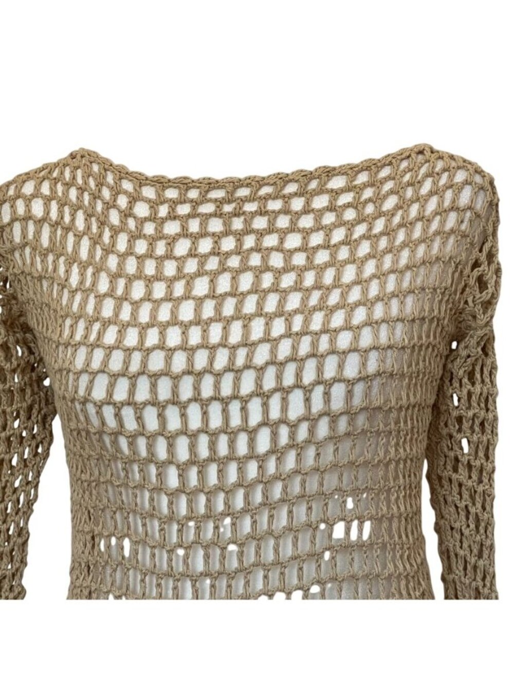 Blower Crochet Cover-up Open Knit Dress Beach to Bar Bohemian Resort Euro Summer - Picture 4 of 12